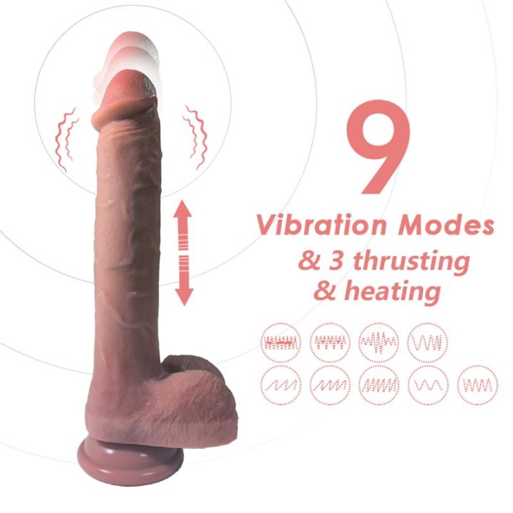 Dildo con vibración, Thrusting y Calor 28 cm